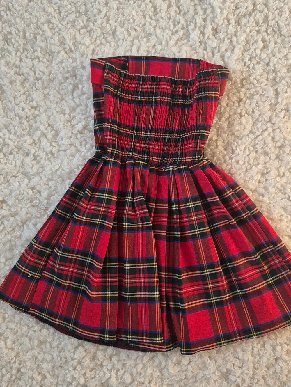 ​Red Plaid Strapless Mini Dress Pleated Tartan Dark Academia Coquette Party XS - Picture 4 of 10